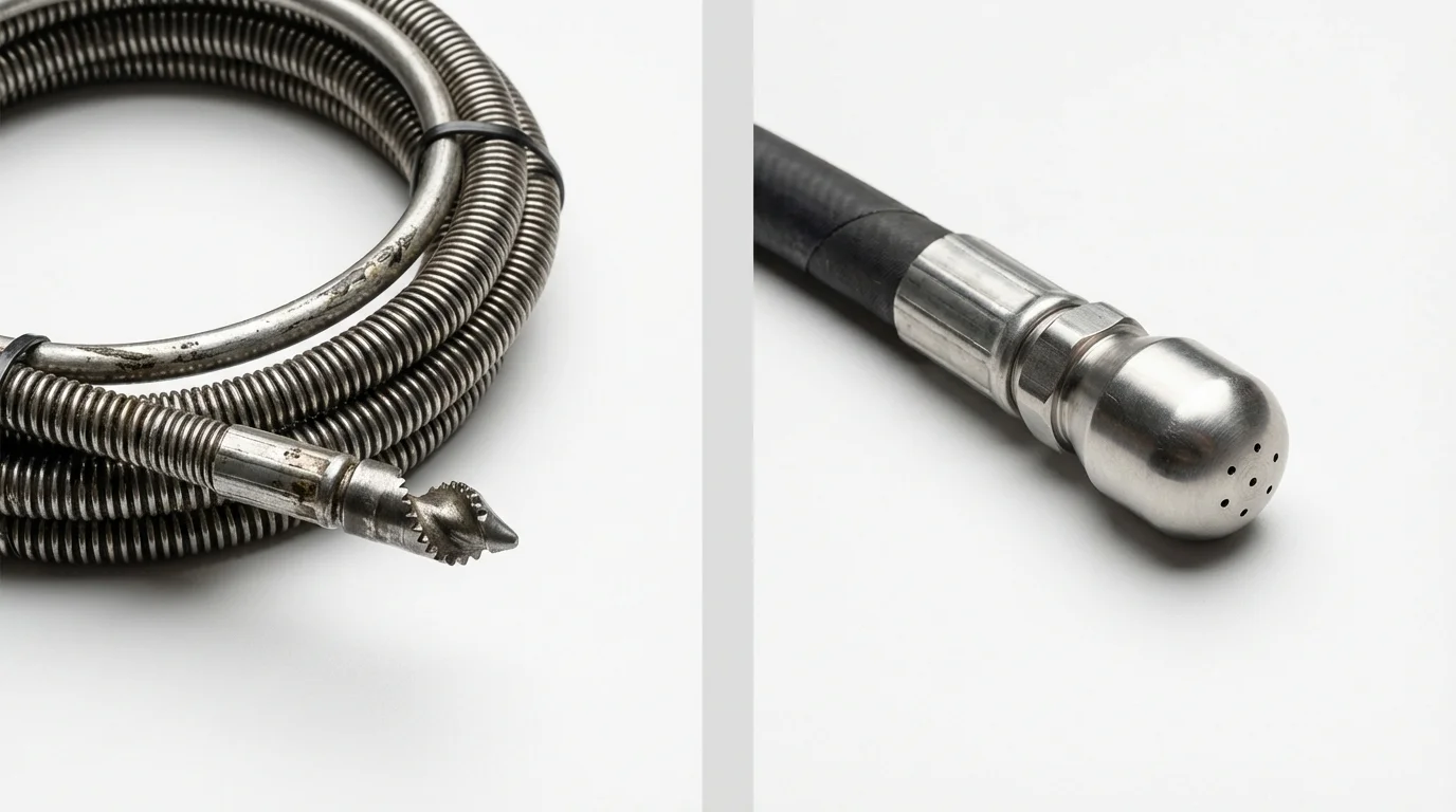 Drain snake cable and hydro jetting nozzle used for drain cleaning in Forest, MS
