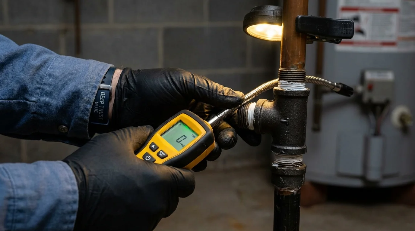 Gas leak detection with electronic sniffer by Johns Plumbing LLC in Forest