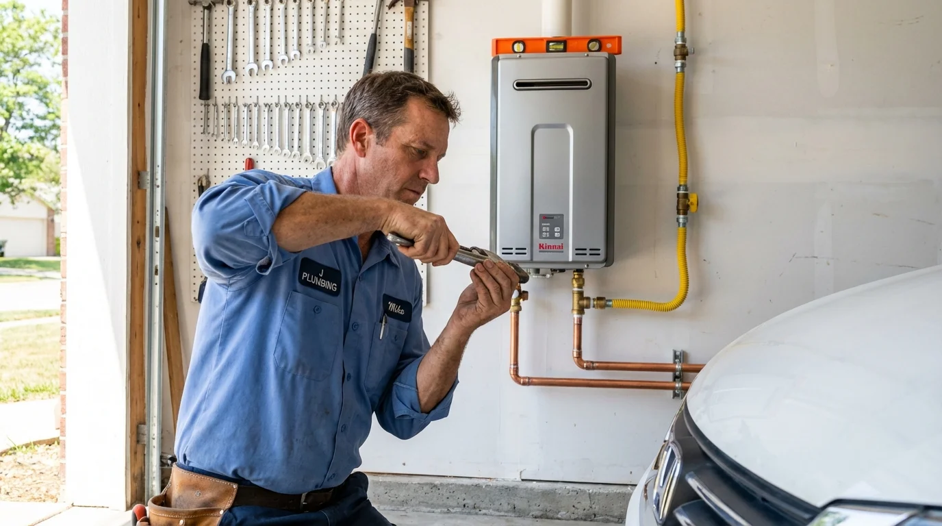 Tankless water heater installation by a Johns Plumbing LLC plumber in Forest