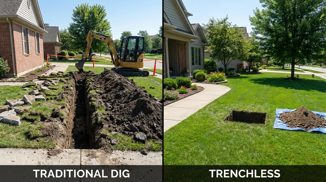 Trenchless sewer repair with minimal yard damage versus traditional excavation in Forest, MS